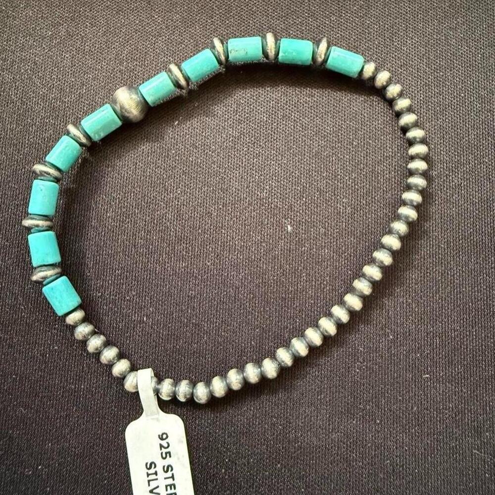 Genuine turquoise and sterling silver native strung pearls